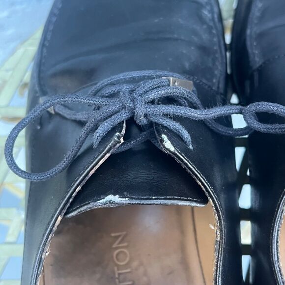 Louis Vuitton Mens Black Leather Lace Up Shoes LV Size 7.5 US 8.5 square toe - Picture 9 of 16